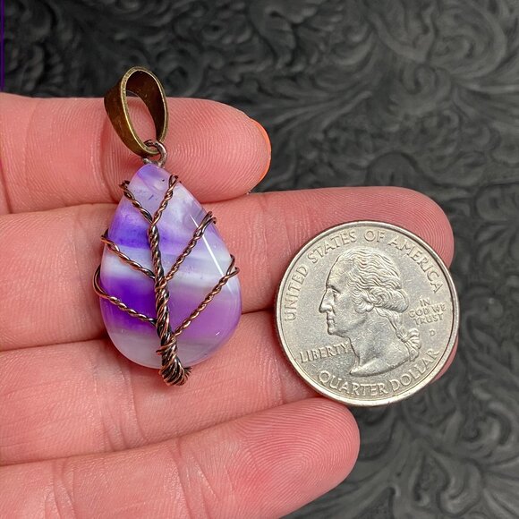 Purple Agate Copper Wire Wrapped Tree of Life Pendant Stone Crystal Jewelry - Picture 5 of 5
